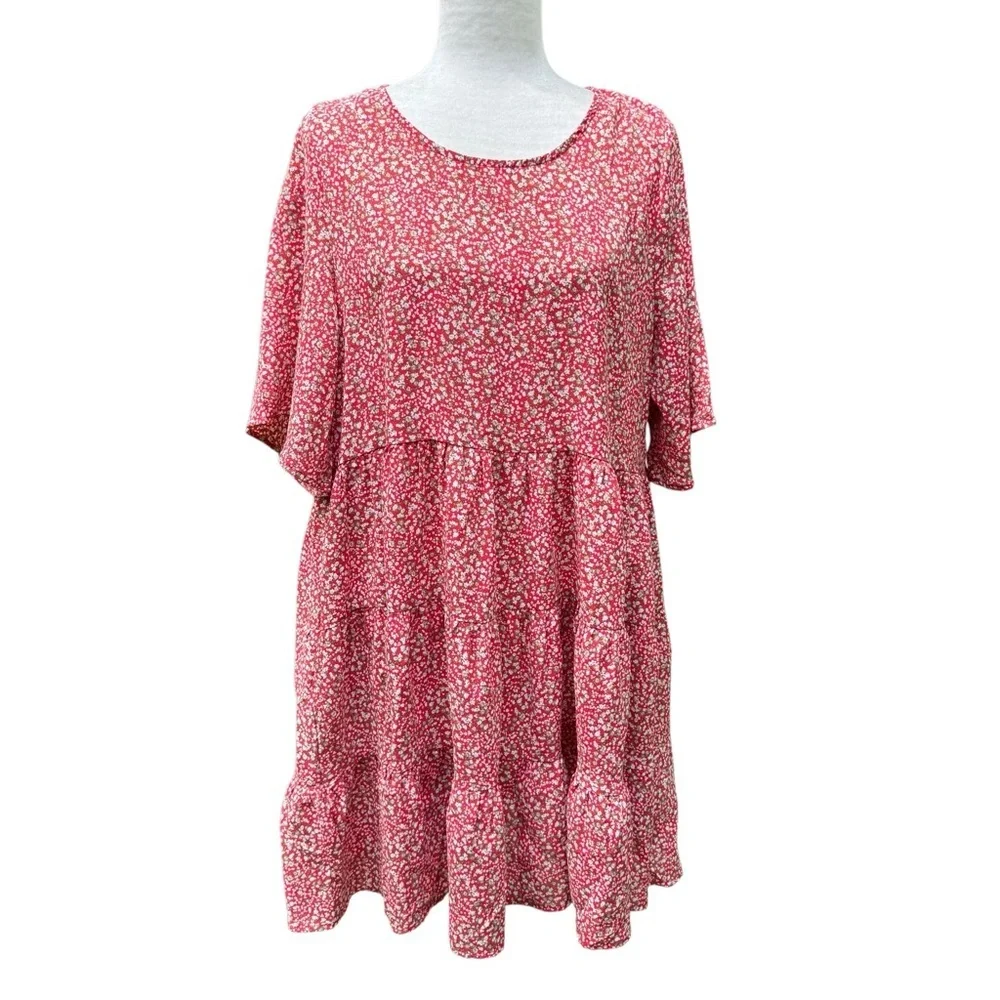 NWOT Flawless Red Floral Tiered Mini Dress - Picture 3 of 7